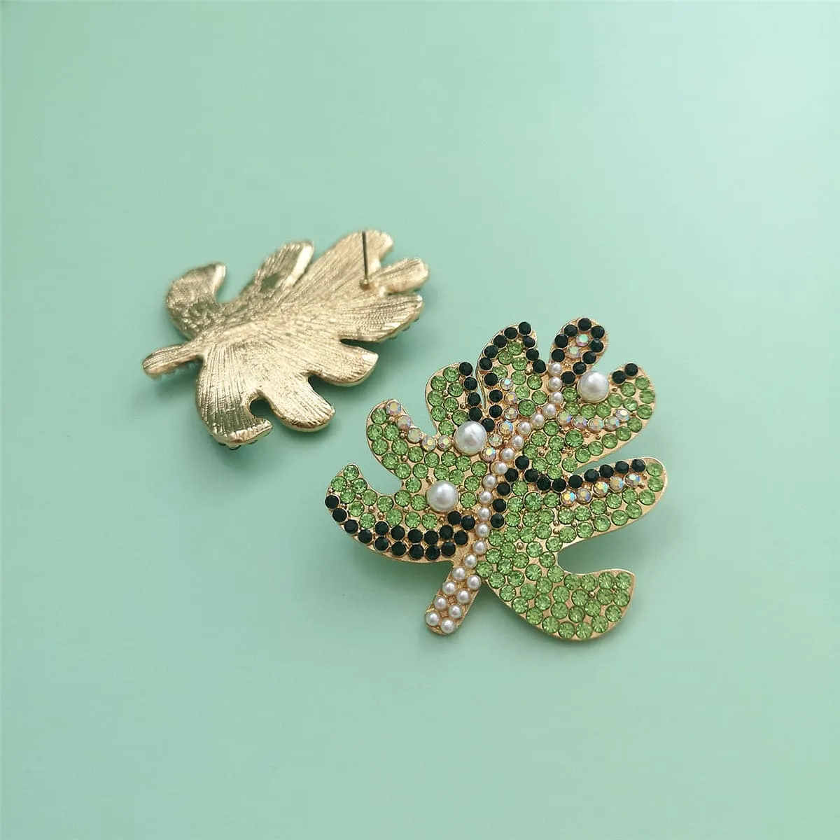 Green Cubic Zirconia & Pearl 18K Gold-Plated Tree Stud Earrings