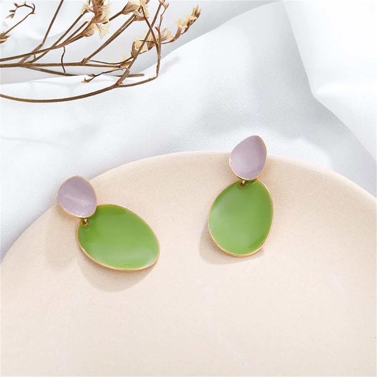 Green Enamel & 18K Gold-Plated Drop Oval Drop Earrings