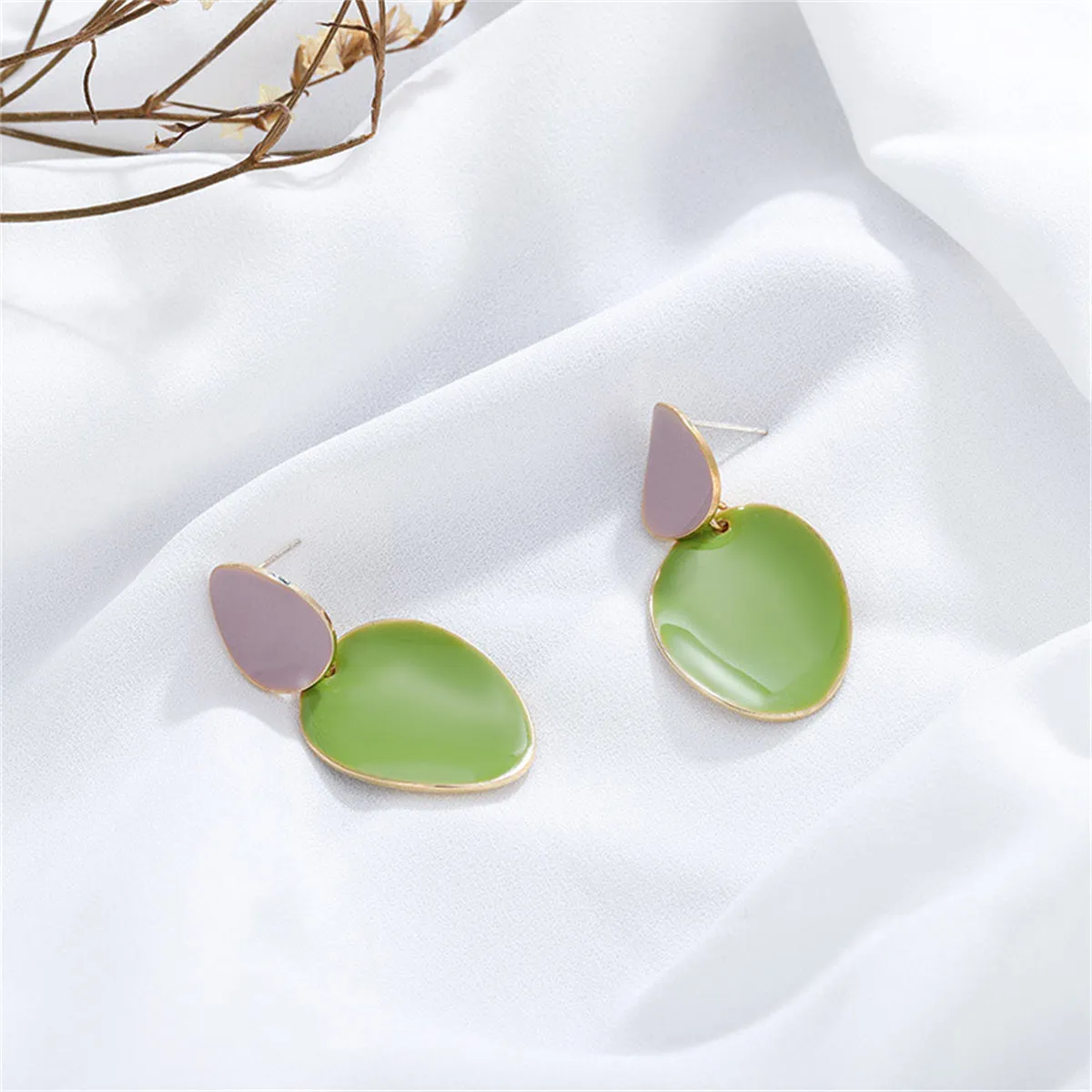 Green Enamel & 18K Gold-Plated Drop Oval Drop Earrings