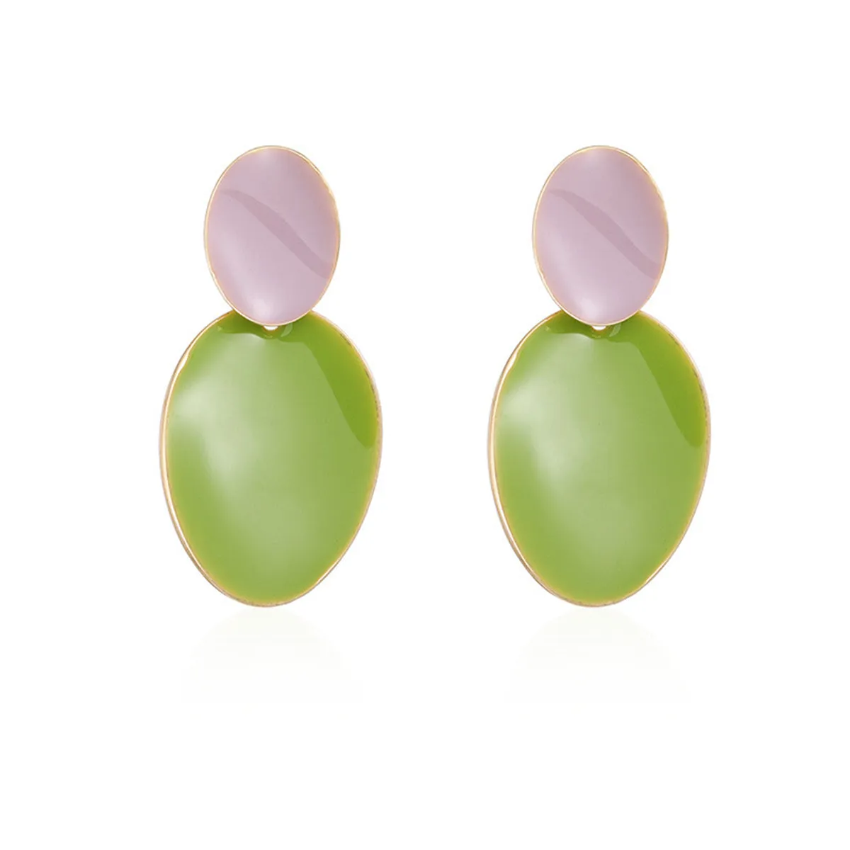 Green Enamel & 18K Gold-Plated Drop Oval Drop Earrings