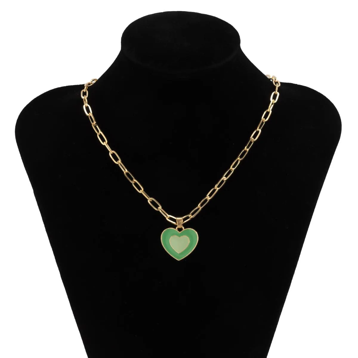 Green Enamel & 18K Gold-Plated Heart Pendant Necklace