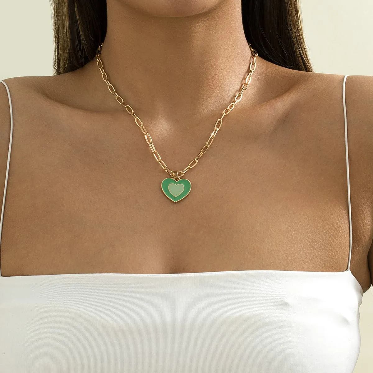 Green Enamel & 18K Gold-Plated Heart Pendant Necklace