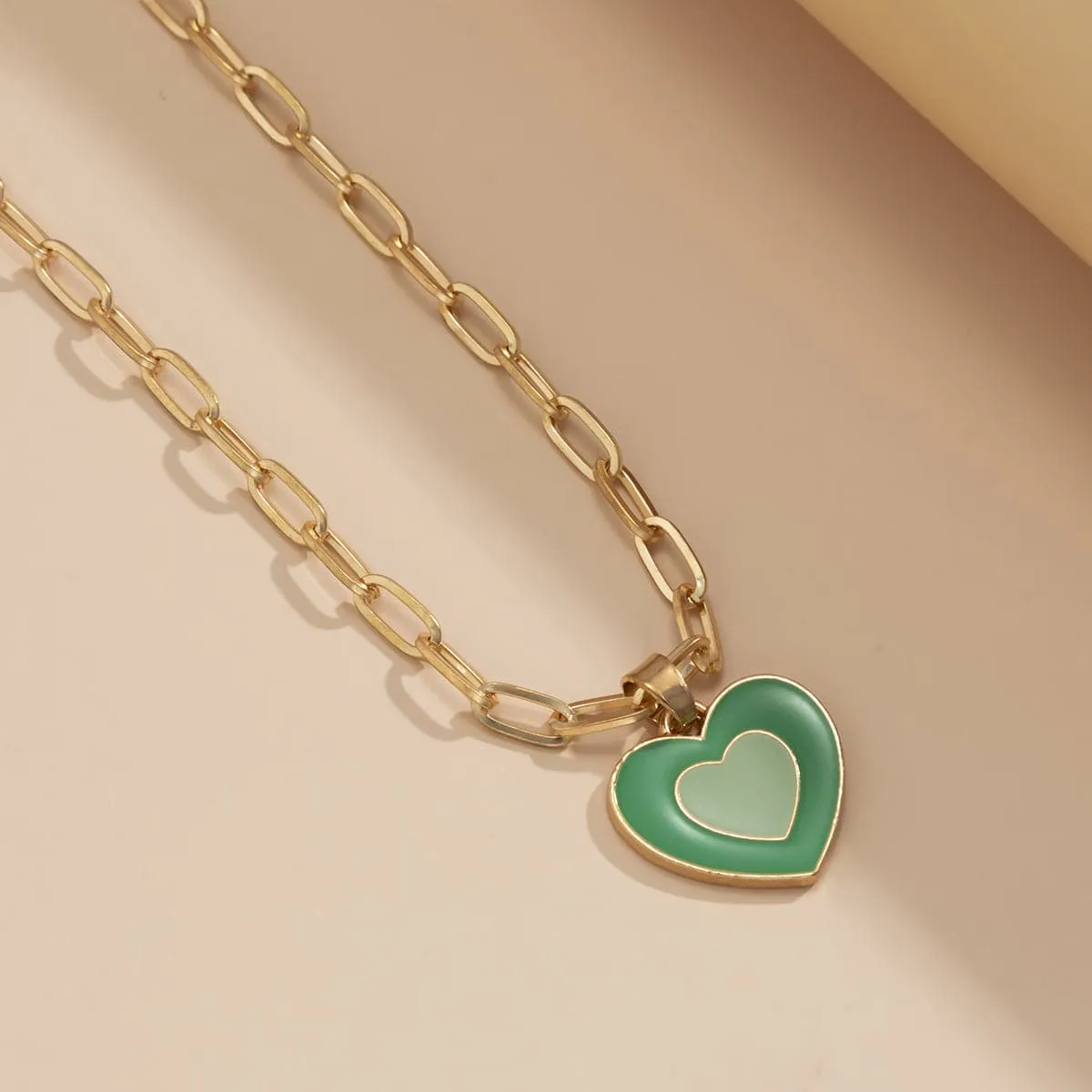 Green Enamel & 18K Gold-Plated Heart Pendant Necklace