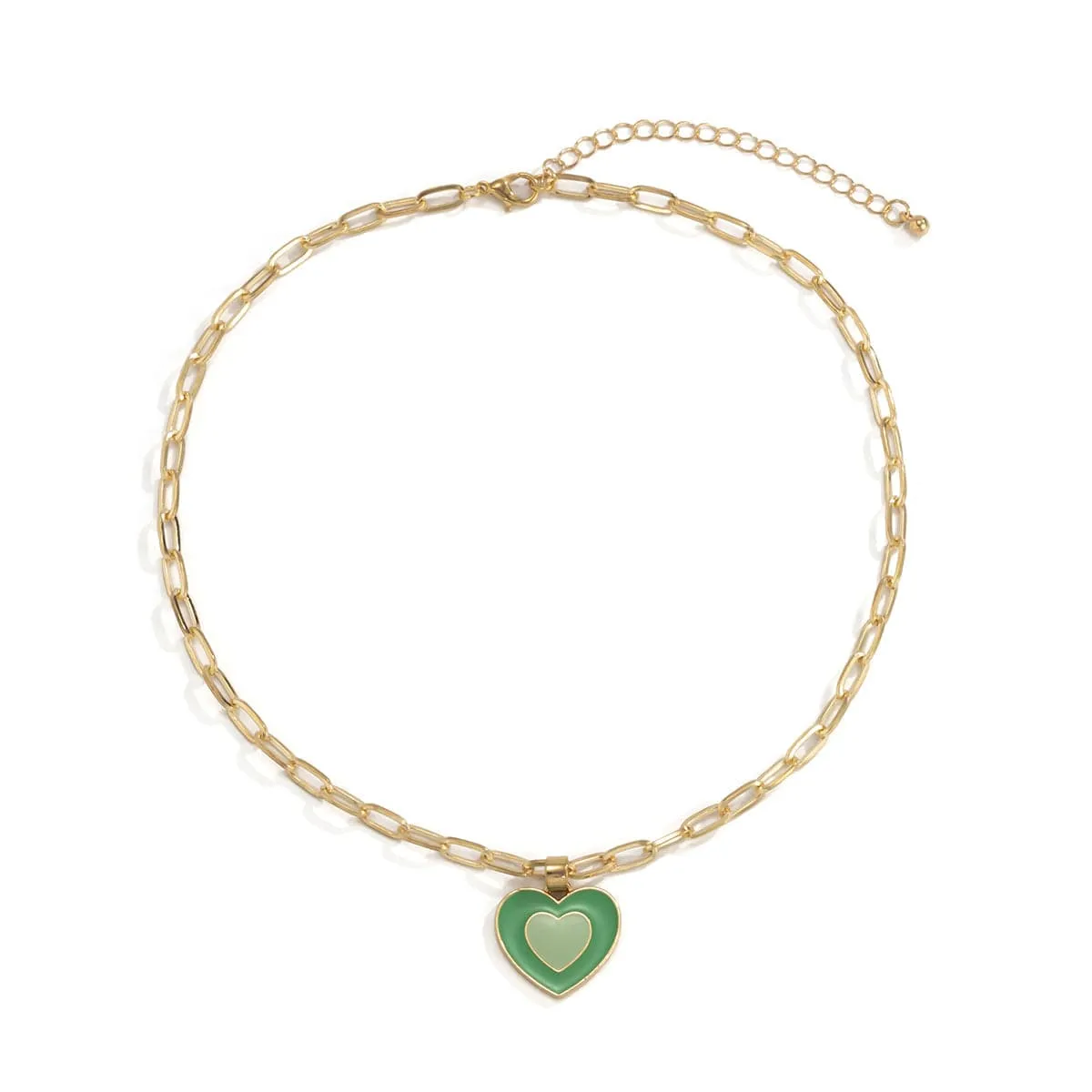 Green Enamel & 18K Gold-Plated Heart Pendant Necklace