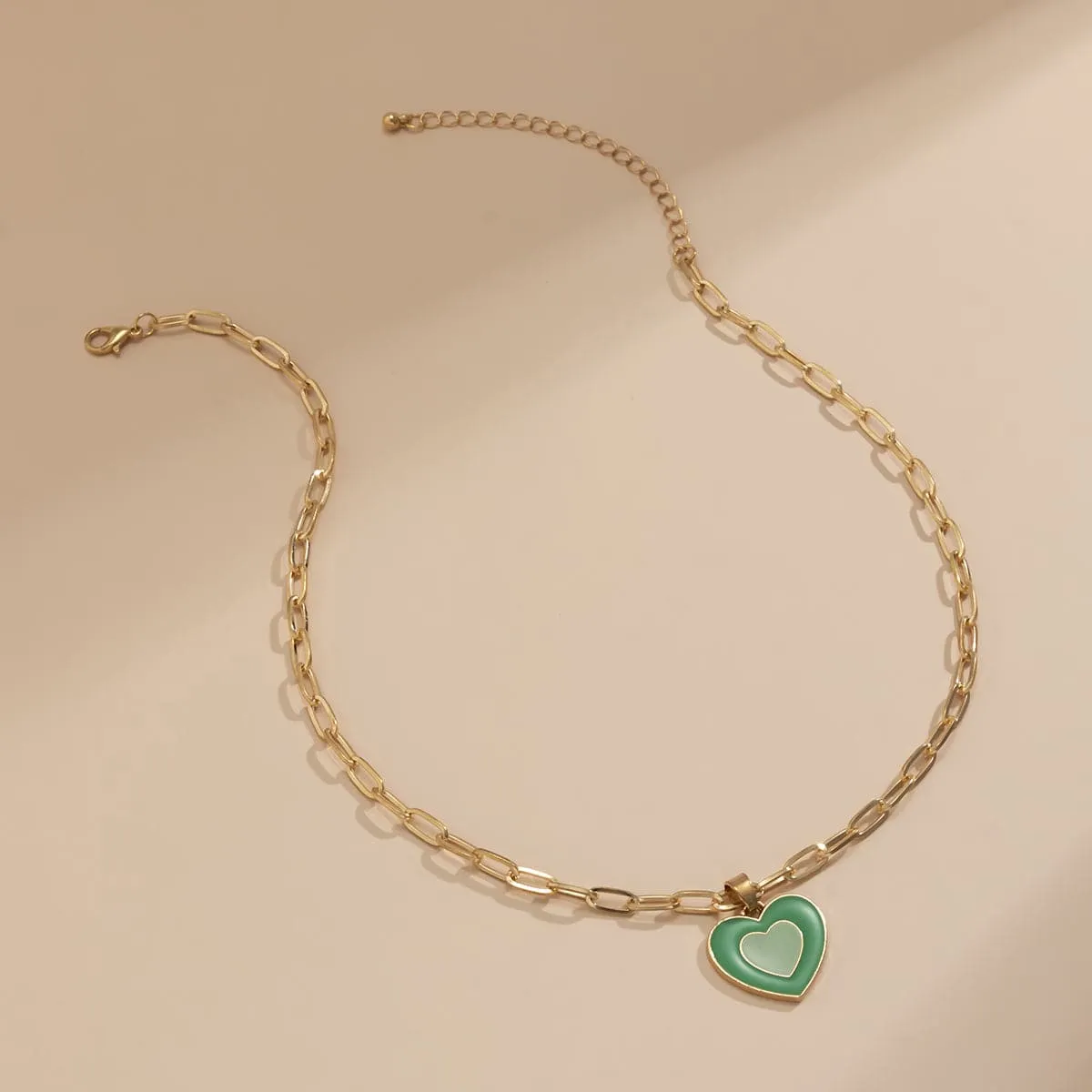 Green Enamel & 18K Gold-Plated Heart Pendant Necklace