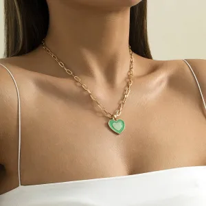 Green Enamel & 18K Gold-Plated Heart Pendant Necklace