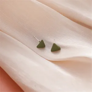 Green Enamel & Silver-Plated Triangle Stud Earrings