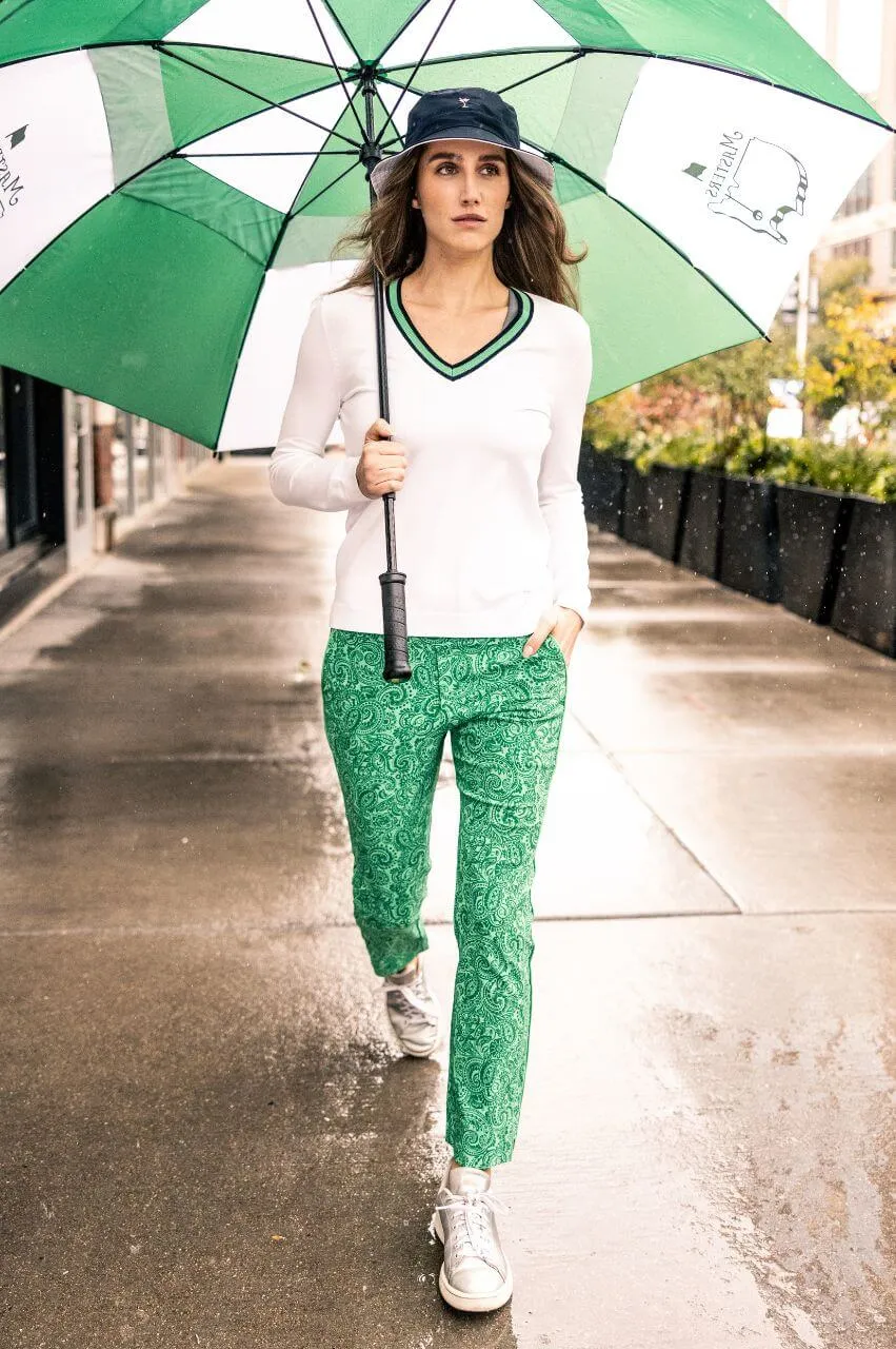 Green Paisley Stretch Ankle Pant