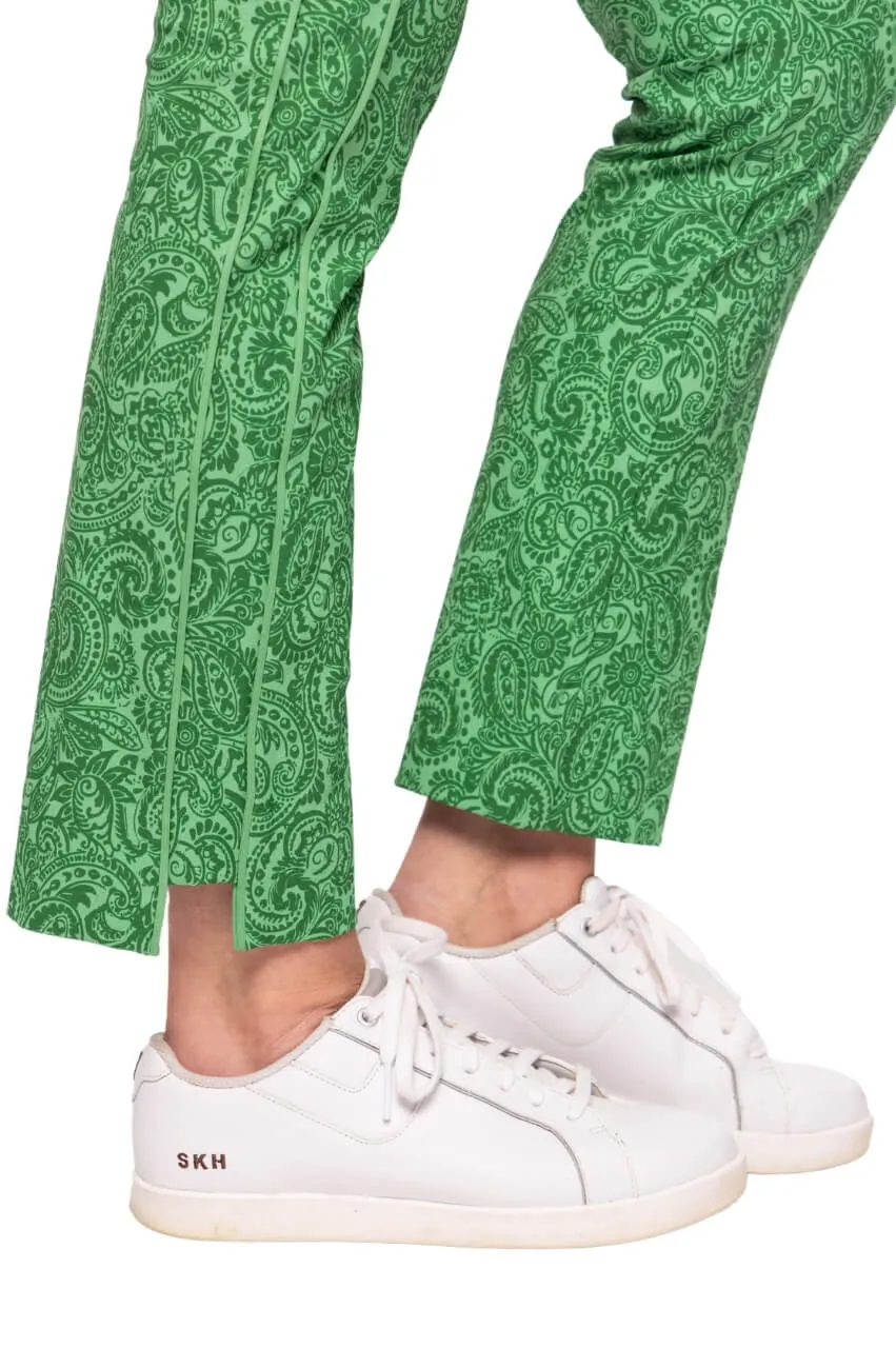 Green Paisley Stretch Ankle Pant