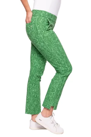 Green Paisley Stretch Ankle Pant