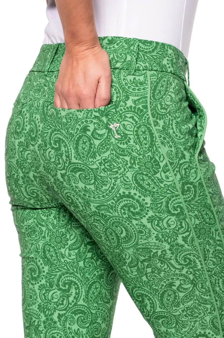 Green Paisley Stretch Ankle Pant