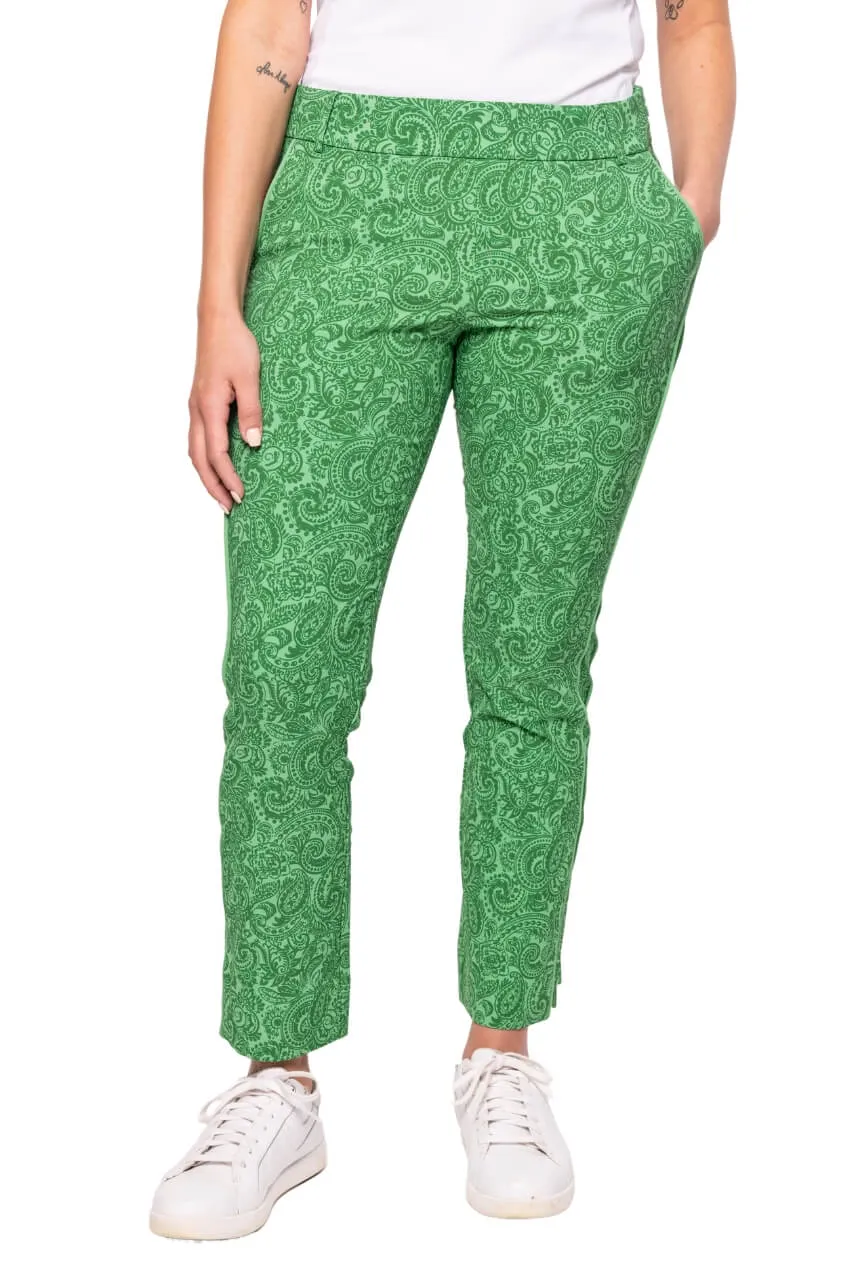 Green Paisley Stretch Ankle Pant