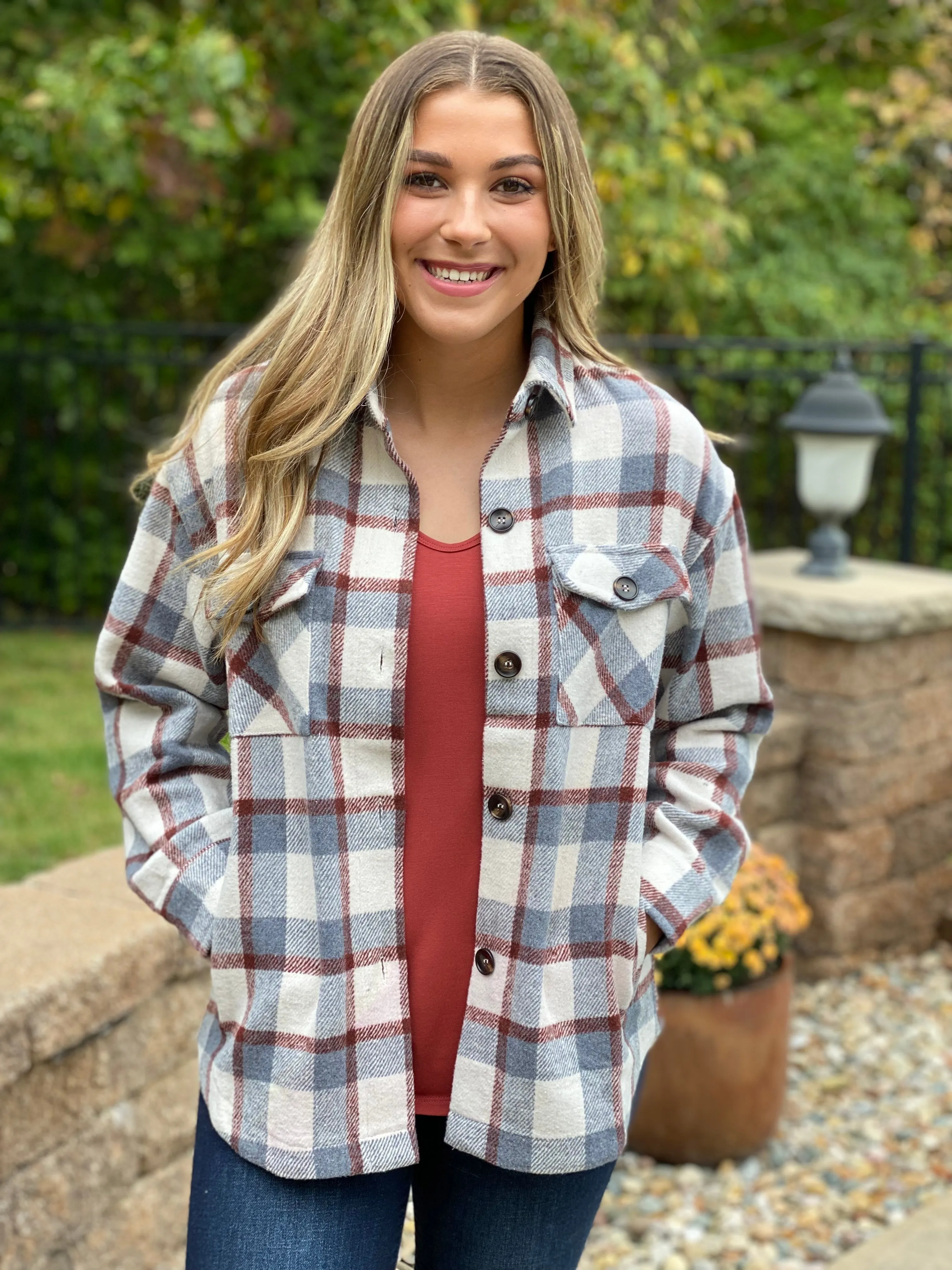Grey/Rust Plaid Shacket
