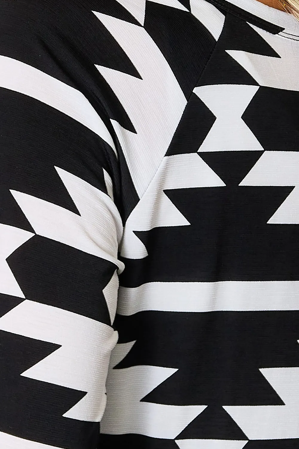 Hailey Geometric Notched Neck Long Sleeve Top - Online Exclusive