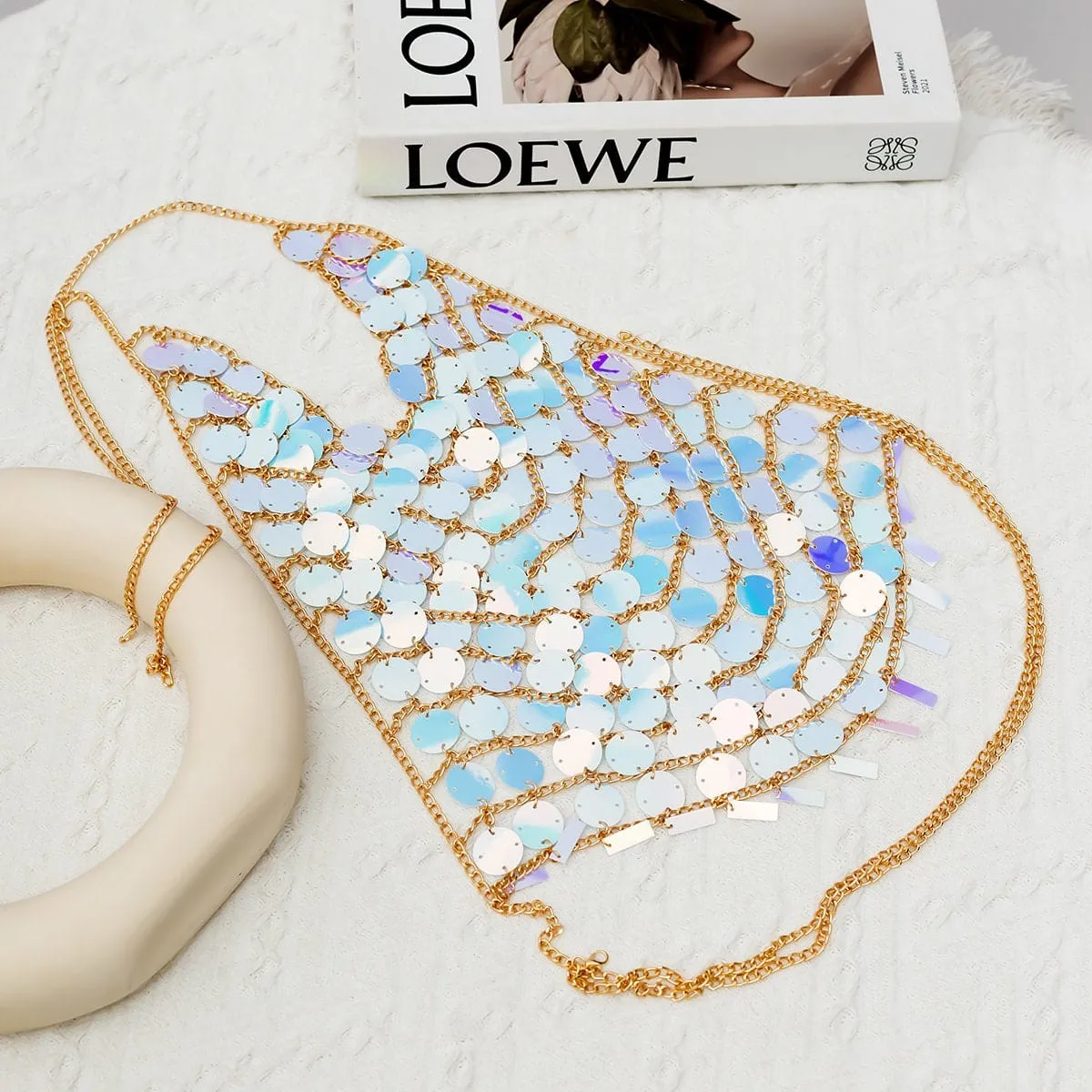 Handmade Backless Colorful Sequins Body Chain Bra