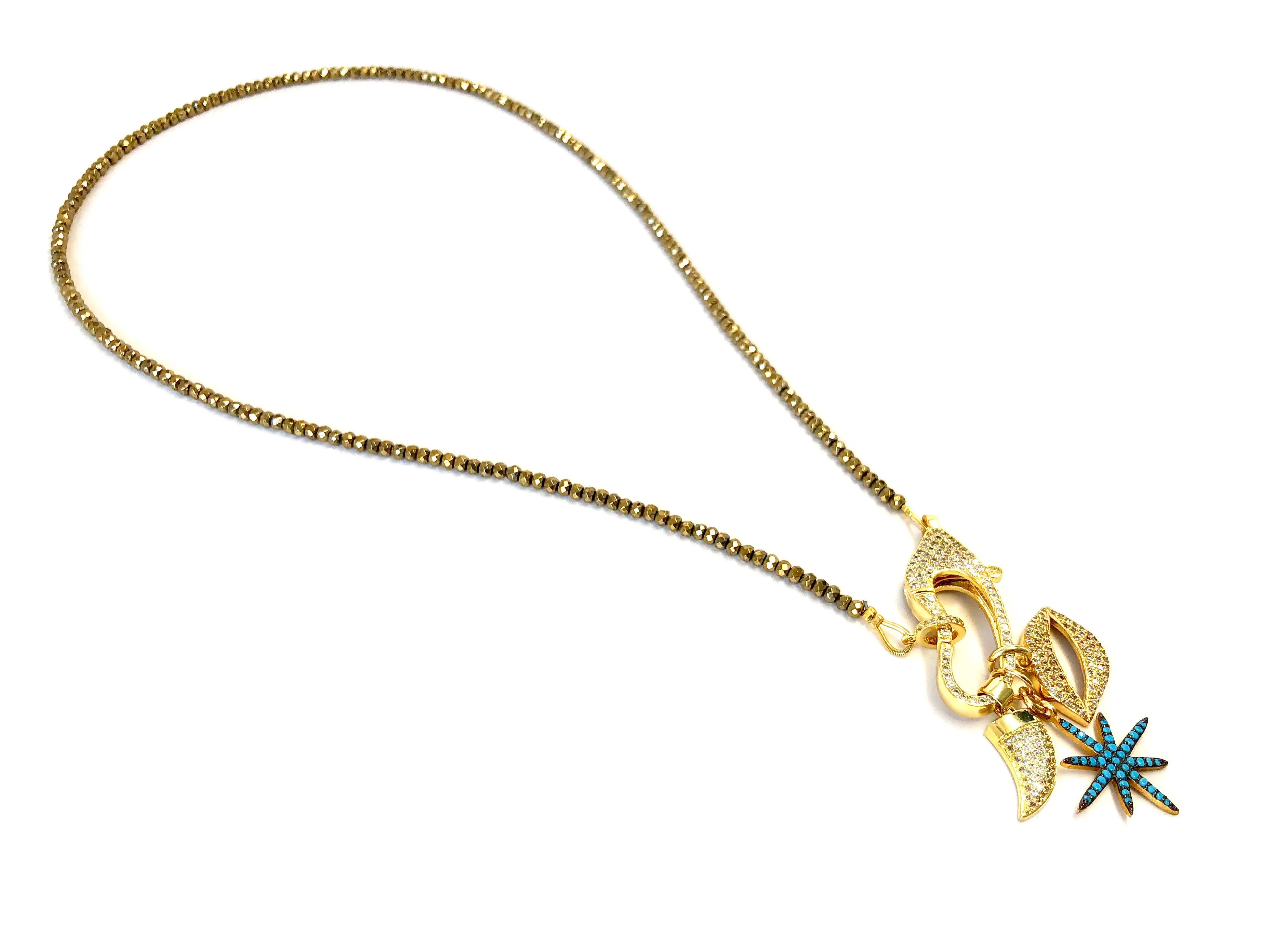 Hanging Charms & Pave Clasp on Hematite Necklace