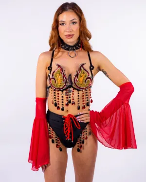 Hellfire Women's 2pc Flame Carnival Bra Set
