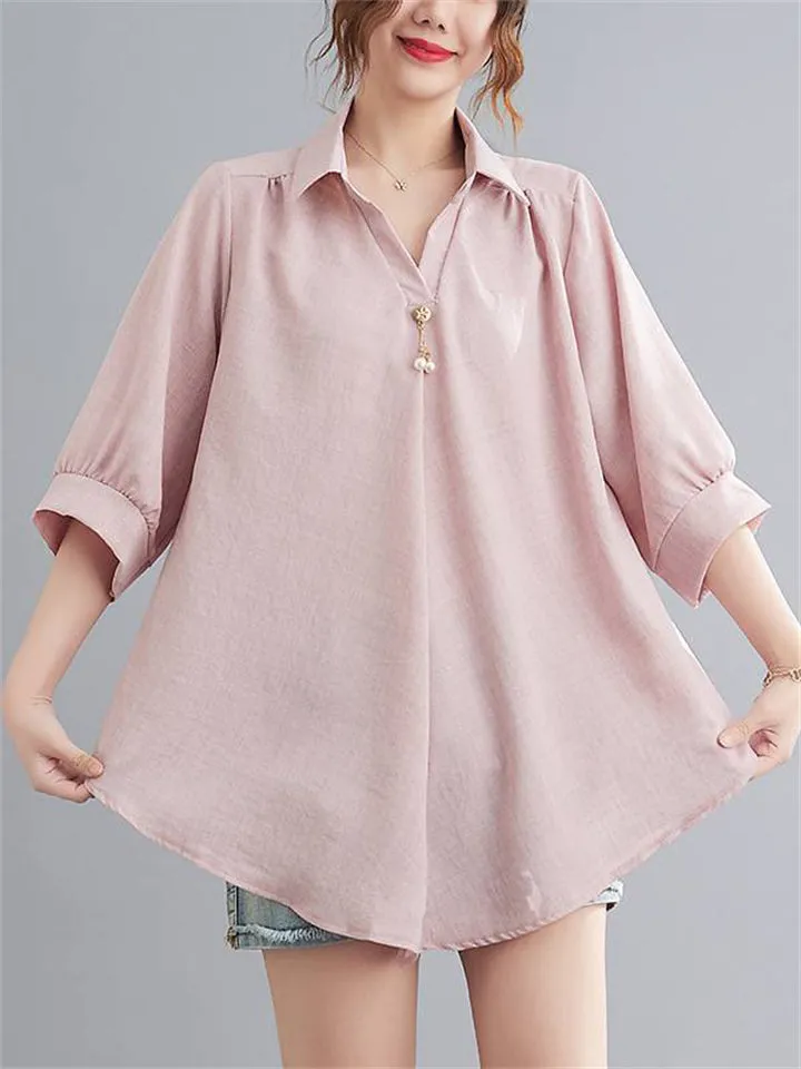 Holiday Cozy V Neck Half Sleeve Loose Shirt for Women
