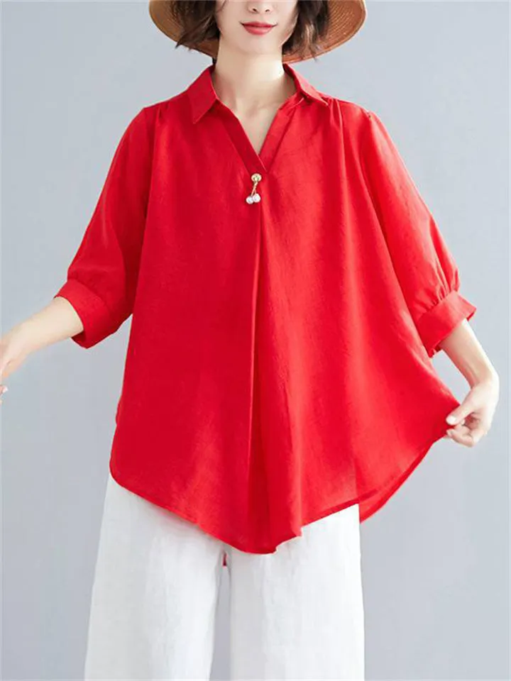 Holiday Cozy V Neck Half Sleeve Loose Shirt for Women