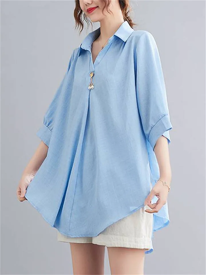 Holiday Cozy V Neck Half Sleeve Loose Shirt for Women
