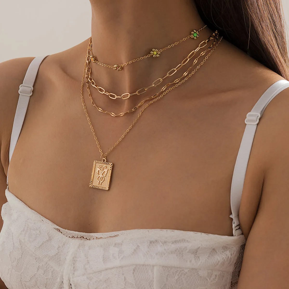 Howlite & 18K Gold-Plated Mum & Butterfly Card Pendant Necklace Set