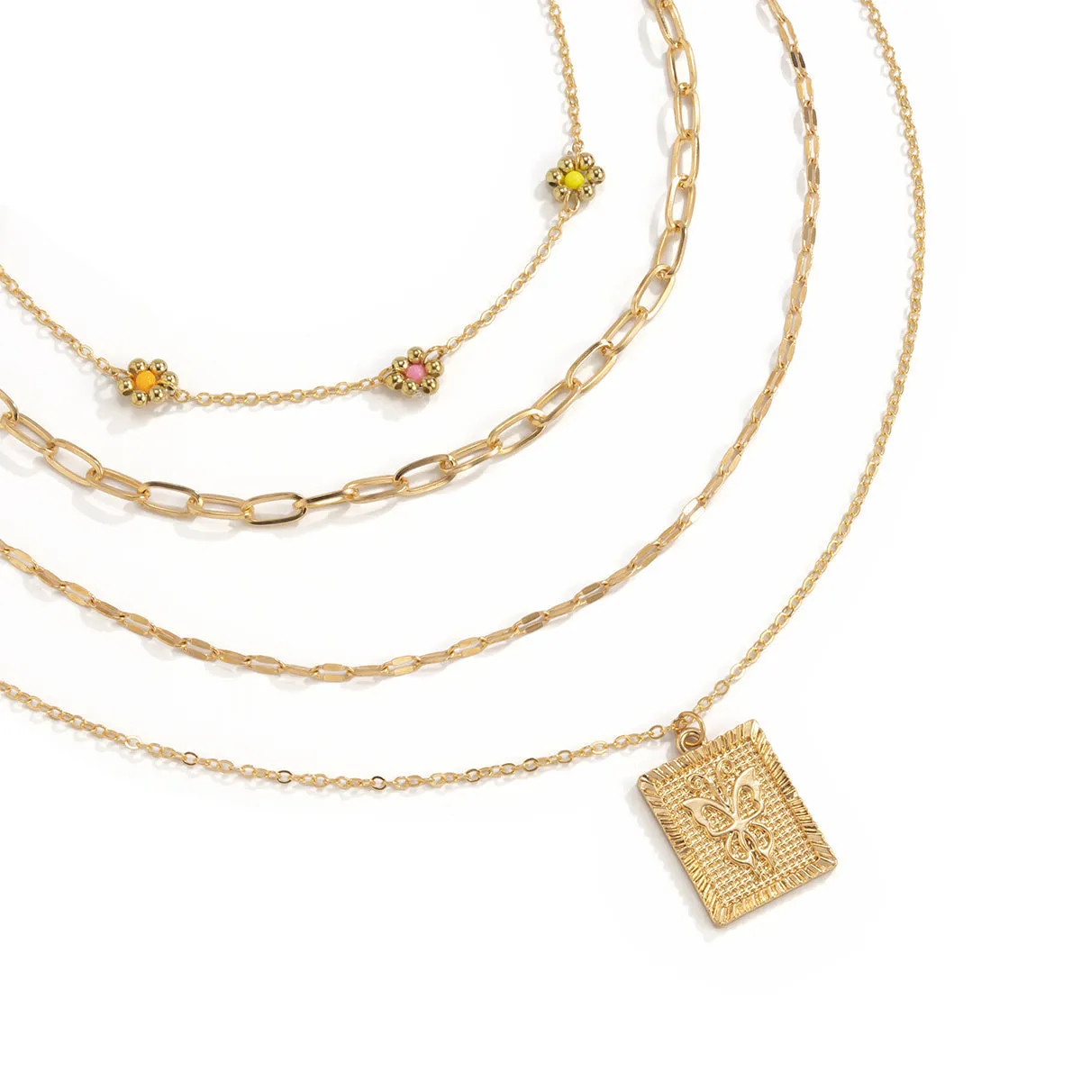 Howlite & 18K Gold-Plated Mum & Butterfly Card Pendant Necklace Set