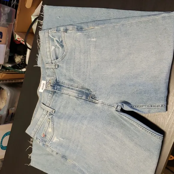 Hudson Women's Blue Noa Callidora Straight Crop Jean Denim Mid Rise Raw Hem 31