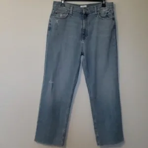 Hudson Women's Blue Noa Callidora Straight Crop Jean Denim Mid Rise Raw Hem 31