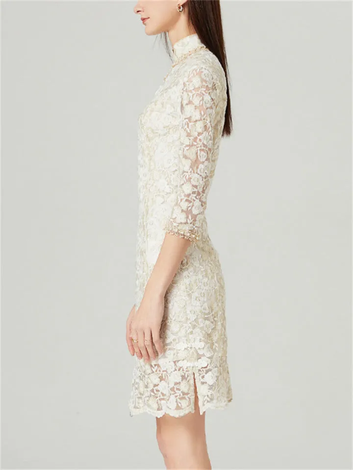 Imitation Pearl Lace Qipao Dresses for Ladies