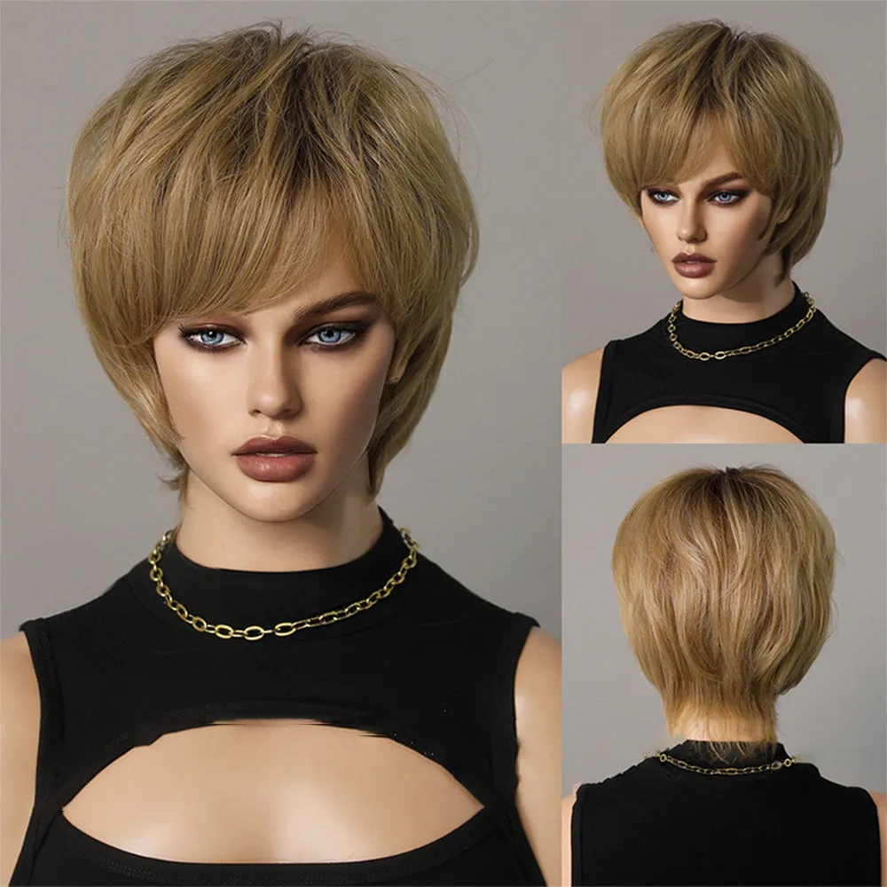 Ins Hot Women's Short Curly Blonde Brown Hair For Everyday Use