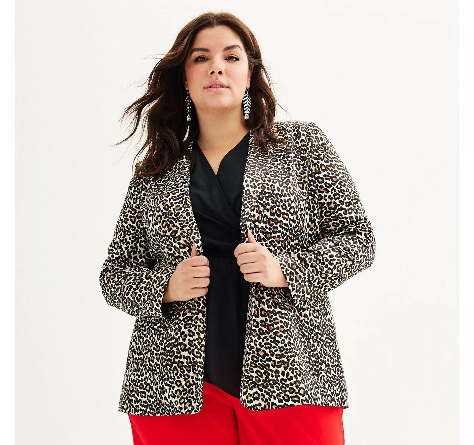 Intempo Womens Plus Size Printed Boyfriend  Blazer Jacket 223-J227P