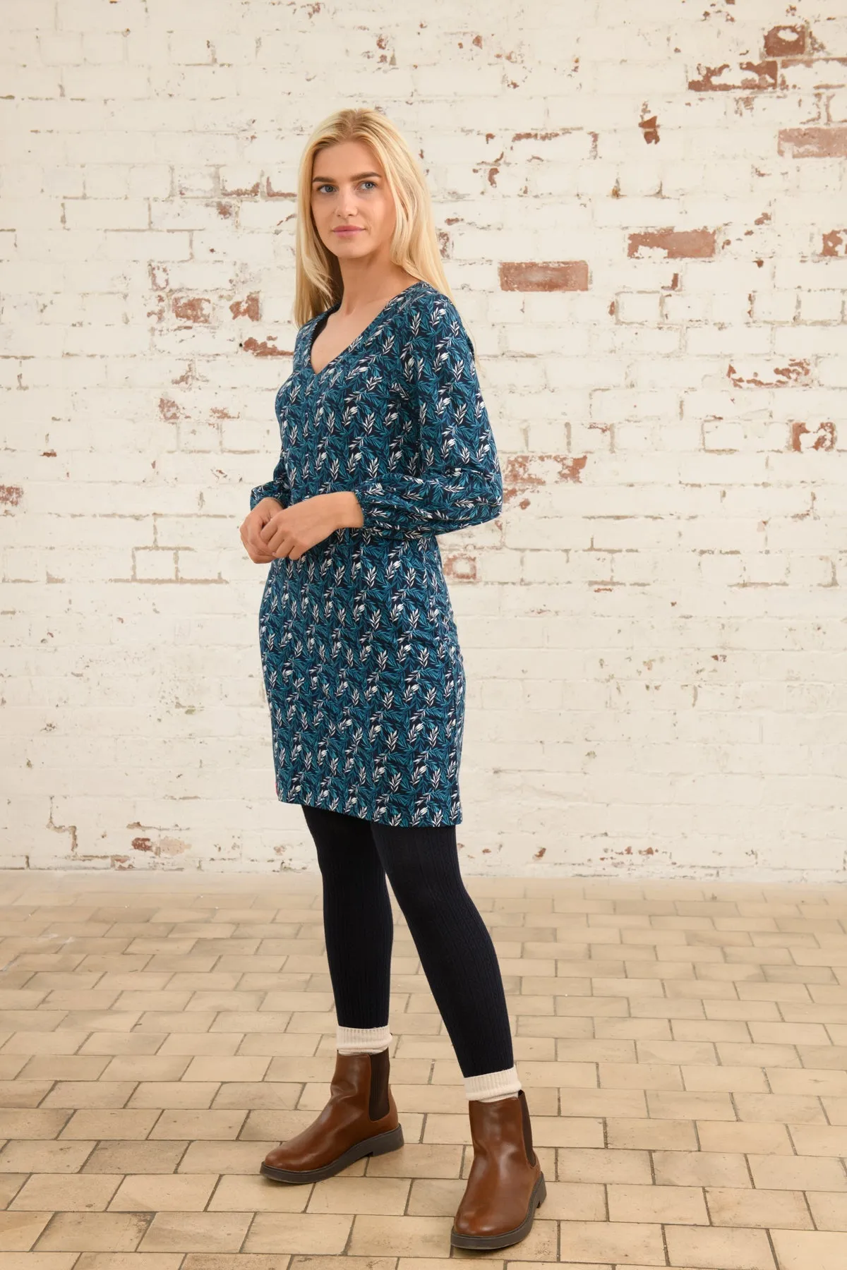 Isla Dress - Teal Leaf