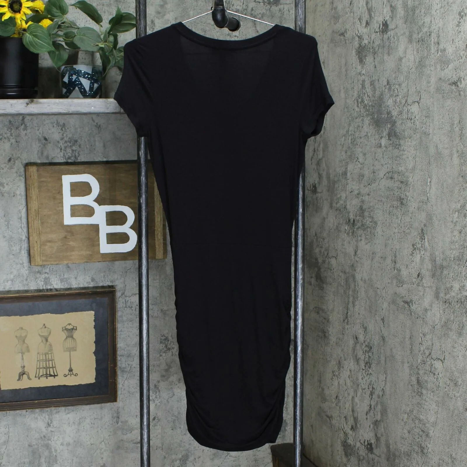 Jessica Simpson Women's Stretch Ruched V Neck Dress Black Small