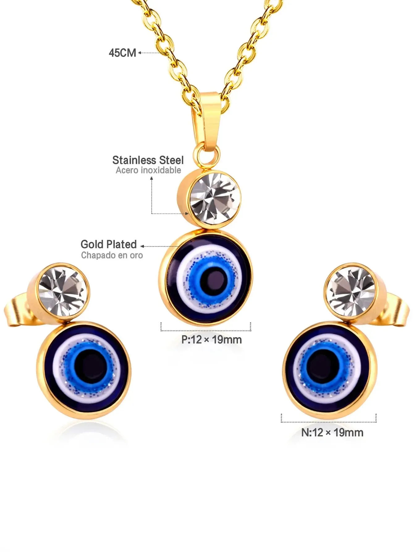Jinx Zircon Decor Necklace & Stud Earrings Set - FD ⚡