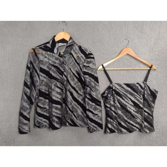 Joseph Ribkoff Jacket Top Set Shimmer Sparkly Cocktail Party Black Silver Small