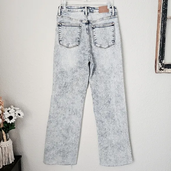 Judy Blue High Rise Mineral Acid Wash Raw Hem Wide Leg Jeans 11/30 Stretch