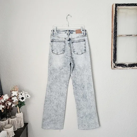Judy Blue High Rise Mineral Acid Wash Raw Hem Wide Leg Jeans 11/30 Stretch