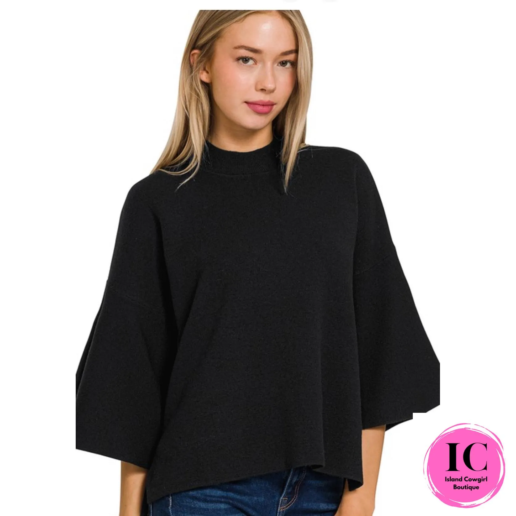 Just A Feeling Black Mock Neck Sweater