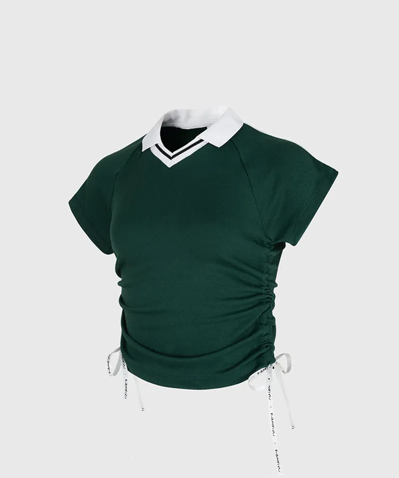 KANDINI Side Ruched Slim Tee - Green