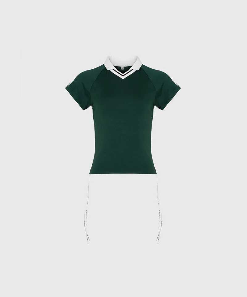 KANDINI Side Ruched Slim Tee - Green