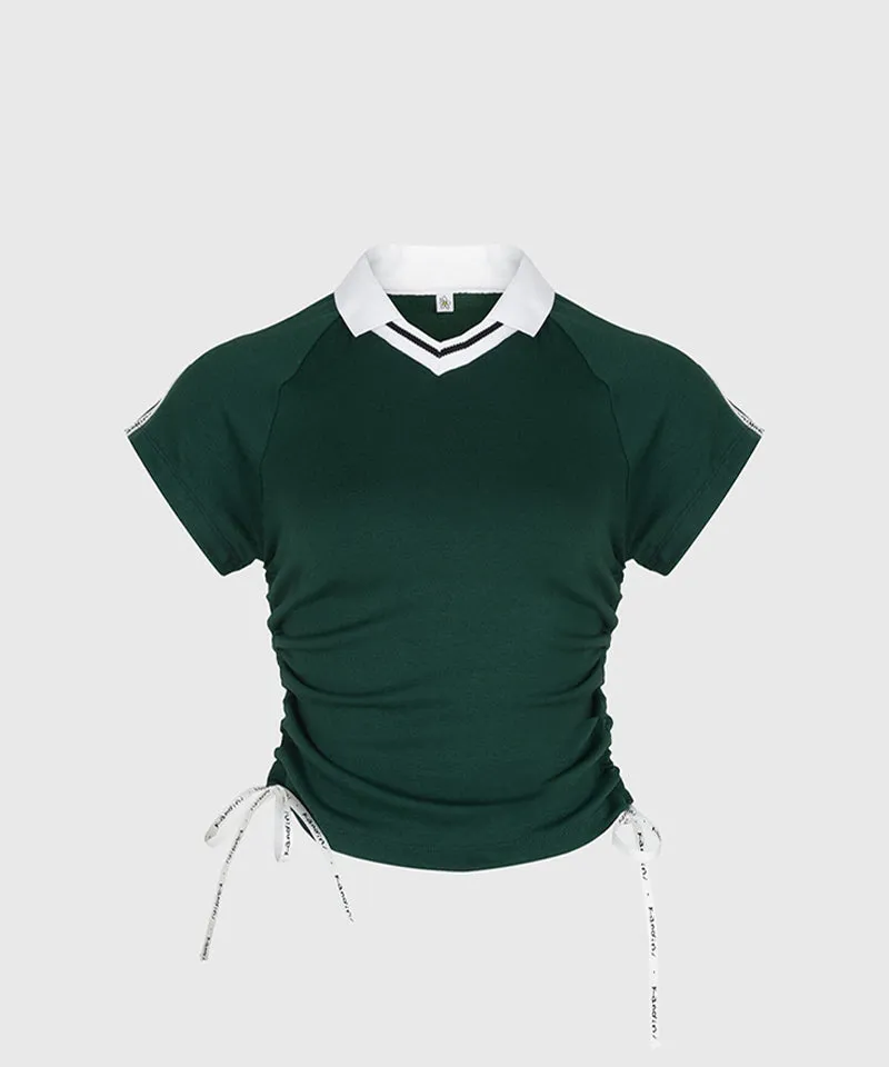 KANDINI Side Ruched Slim Tee - Green