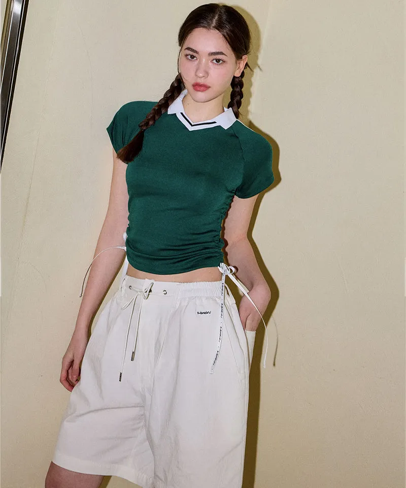 KANDINI Side Ruched Slim Tee - Green