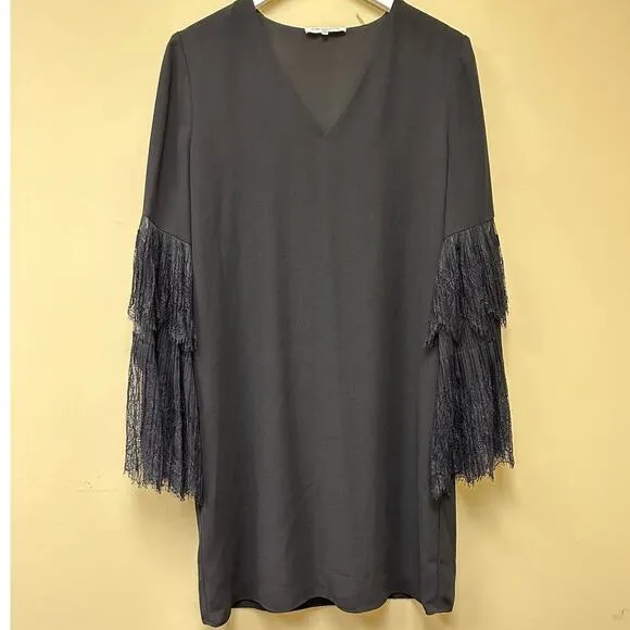 Kobi Halperin Women's Black Suki V-Neck Long Lace Bell Sleeve Shift Dress Size M