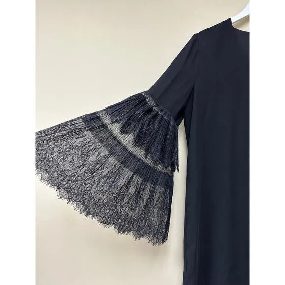 Kobi Halperin Women's Black Suki V-Neck Long Lace Bell Sleeve Shift Dress Size M