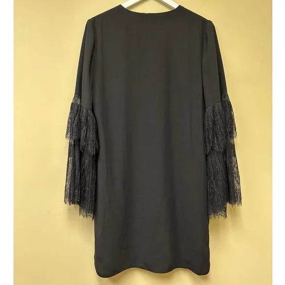 Kobi Halperin Women's Black Suki V-Neck Long Lace Bell Sleeve Shift Dress Size M