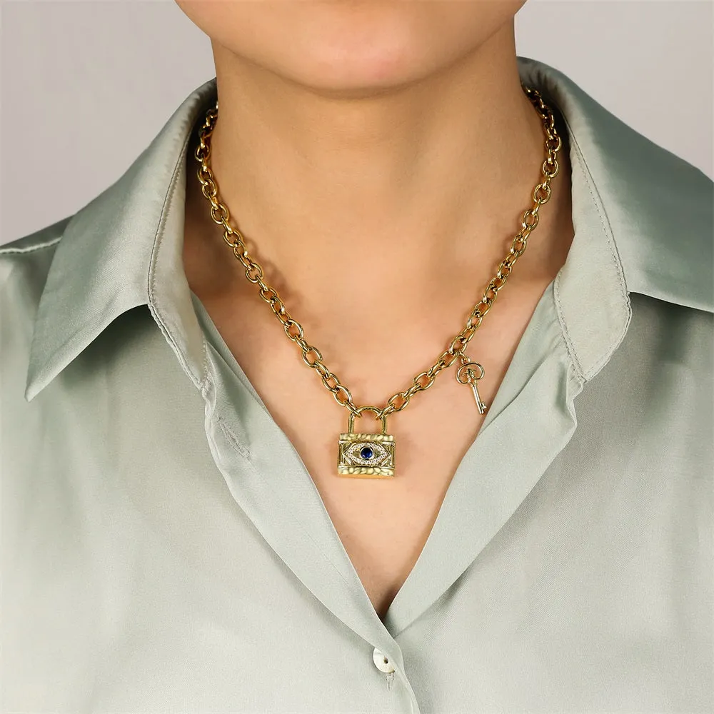 KRKC&CO KEEP REAL KEEP CHAMPION Amulets Padlock and key 6mm width neclace for women