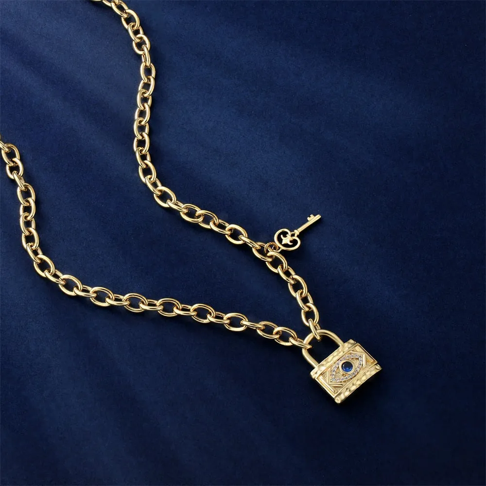 KRKC&CO KEEP REAL KEEP CHAMPION Amulets Padlock and key 6mm width neclace for women