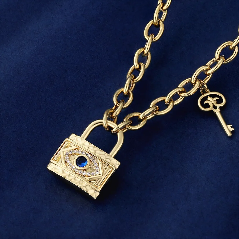 KRKC&CO KEEP REAL KEEP CHAMPION Amulets Padlock and key 6mm width neclace for women