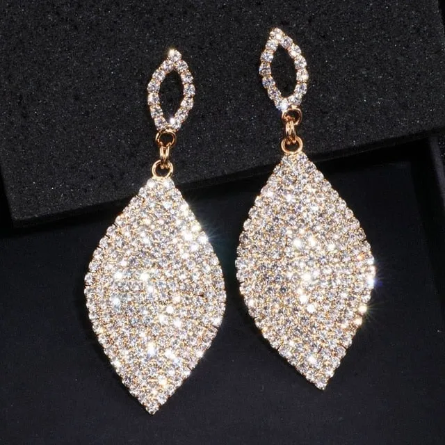 Ladies Large Classic Tear Drop Rhinestone Crystal Earrings