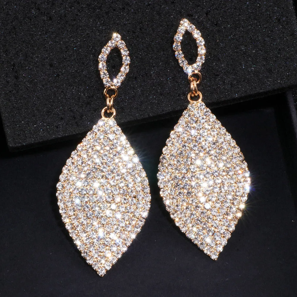 Ladies Large Classic Tear Drop Rhinestone Crystal Earrings